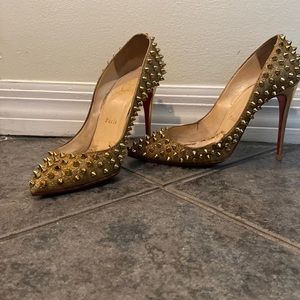 Size 37 Gold Glitter Spike Christian Louboutin High Heels
